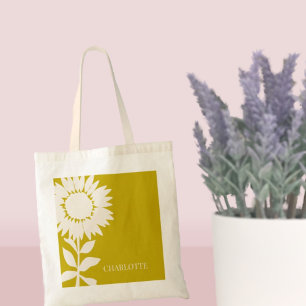 Minimale moderne zonnebloem Aangepaste naam Tote Bag