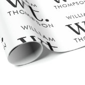 Minimale Moderne Zwart-wit Monogrammed Naam Cadeaupapier (Rol Hoek)