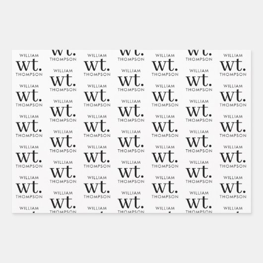 Minimale Moderne Zwart-wit Monogrammed Naam Inpakpapier Vel (Voorkant)