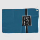 Minimale, moderne zwarte en Blauwgroen monogrammen Golfhanddoek (Horizontaal)