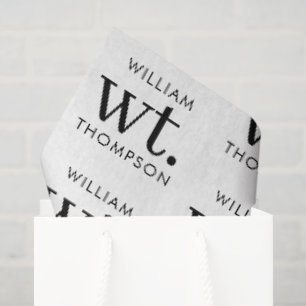Minimale Moderne Zwarte & Witte Monogram Naam Tissuepapier