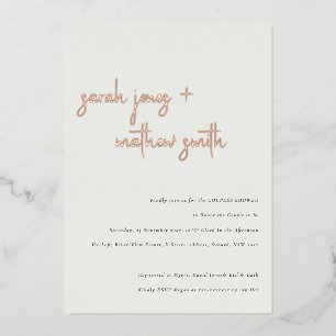 Minimale moderne zwarte witte script koppels bruis folie uitnodiging
