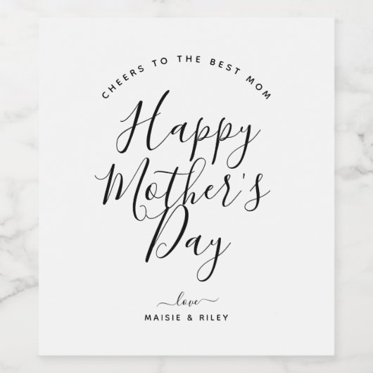 Minimale Moederdag voor zwart-wit Wijn Etiket (Enkel label)