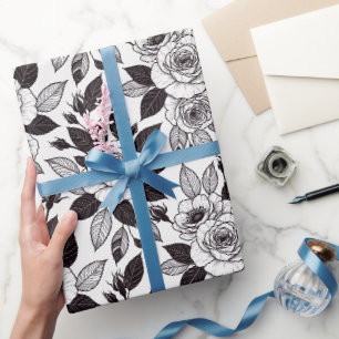 Minimale monochrome lijnkunstrozen cadeaupapier