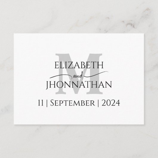 Minimale Monogram Bruiloft Details Informatiekaartje (Achterkant)