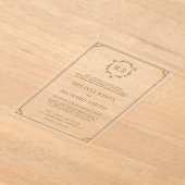 Minimale Monogram Crest Lijst Gold Wedding Acryl Uitnodigingen (Laagn)