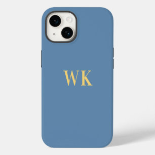 Minimale Monogram Eerste Letters Stofblauw Goud iPhone 14 Hoesje