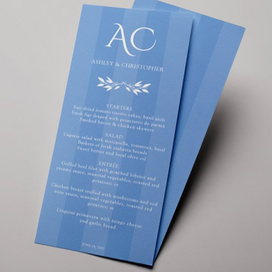 Minimale Monogram Gestreepte Cornflower Blauwe Huw Menu