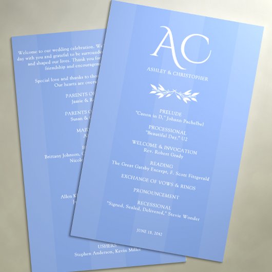 Minimale Monogram Gestreepte Cornflower Blauwe Huw Programma