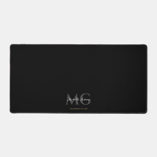 Minimale Monogram Initiaal Elegante Zwart Bureaumat (Voorkant)