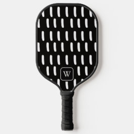 Minimale Monogram Initiaal met Zwarte Witte Kwasts Pickleball Paddle
