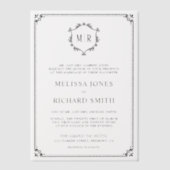 Minimale Monogram Kroonlijst Frame Zwart Bruiloft Vellum Uitnodigingen (Voorkant)