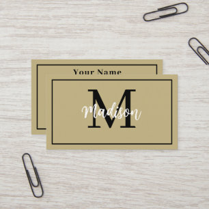 Minimale monogram Modern Tan en Zwarte Grens Visitekaartje