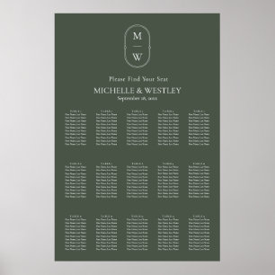 Minimale Monogram Mos Groene Bruiloft Zitting Graf Poster