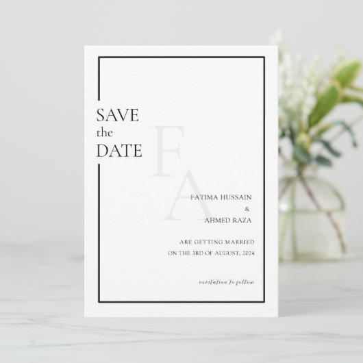 Minimale Monogram Moslim Bruiloft Bewaar De Datum Save The Date (Staand voorkant)