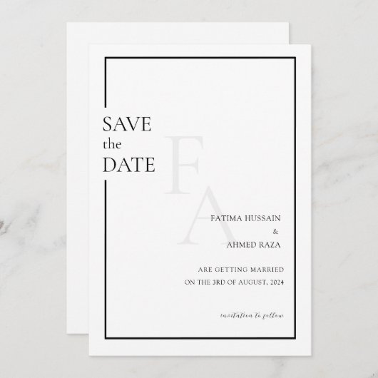 Minimale Monogram Moslim Bruiloft Save De Datum Save The Date (Voorkant / Achterkant)
