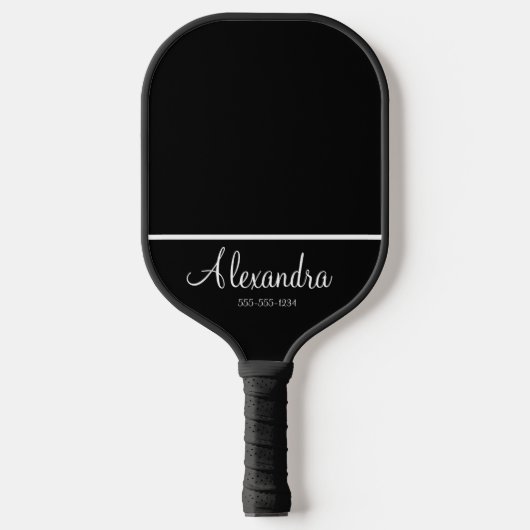 Minimale monogram naam wit en zwart pickleball paddle (Voorkant)