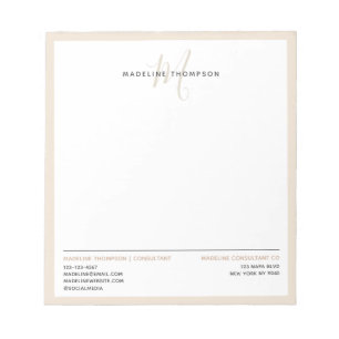 Minimale Monogram Romige Zand Letterhead Business Notitieblok