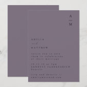 Minimale monogram Trendy Chic Dusty Paars Wedding Kaart (Voorkant / Achterkant)