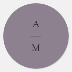 Minimale monogram Trendy Chic Dusty Paars Wedding Ronde Sticker
