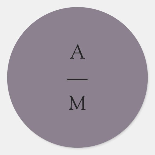 Minimale monogram Trendy Chic Dusty Paars Wedding Ronde Sticker (Voorkant)