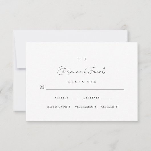 Minimale Monogram Weddenschap Zwart RSVP Kaartje (Voorkant)