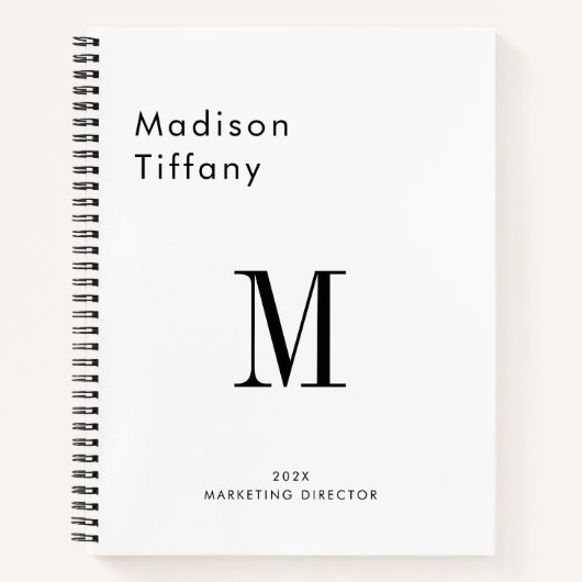 Minimale Monogram Zwart en Wit Aangepaste Naam Jaa Notitieboek (Voorkant)