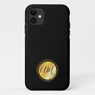 Minimale monogram zwarte gouden lijst  iPhone 11 hoesje