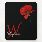 Minimale monogrammed Red Poppy op zwart Muismat (Voorkant)