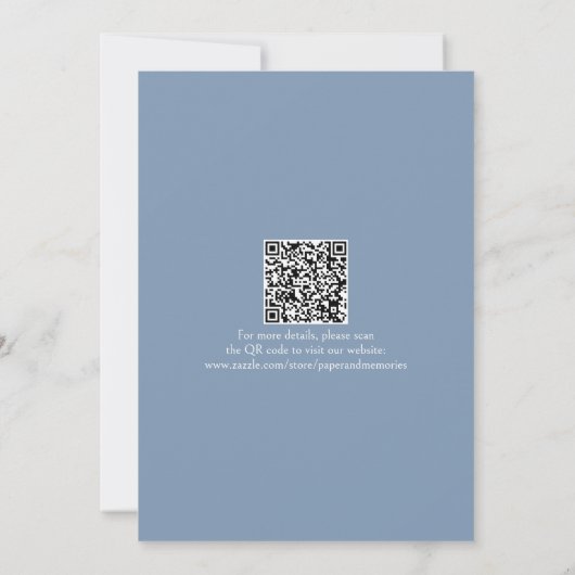 Minimale mosterdblauw sparen de Datum QR Code Wedd Kaart (Achterkant)