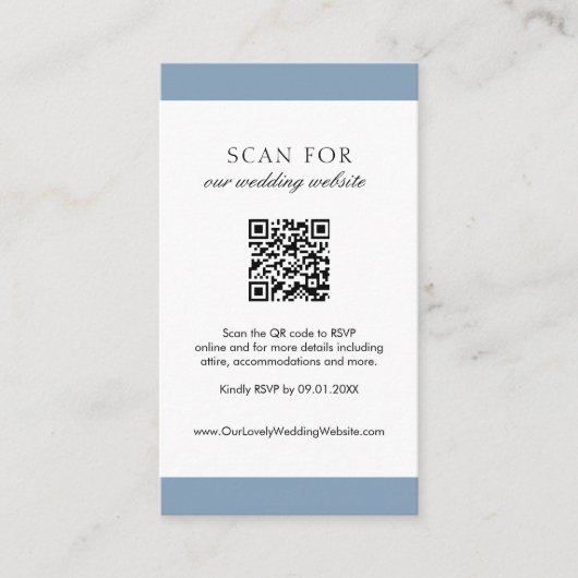 Minimale mosterdblauwe moderne QR-code bruiloft Informatiekaartje (Voorkant)