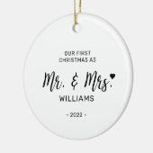 Minimale Mr. Mrs. First Kerstfoto Keramisch Ornament (Links)
