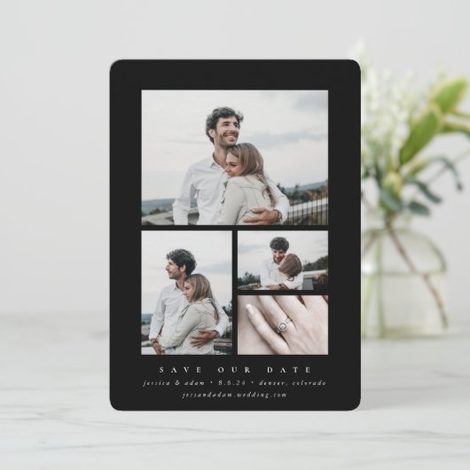Minimale multi-foto van legant save the date (Staand voorkant)