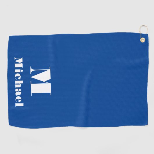 Minimale naam Initiaal letter effen kleur blauw Golfhanddoek (Horizontaal)