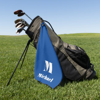 Minimale naam Initiaal letter effen kleur blauw Golfhanddoek
