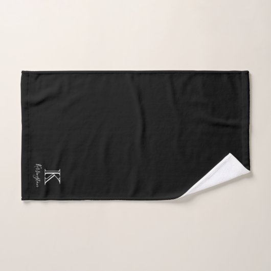 Minimale naam | Monogram kleur matchen Solid Black Bad Handdoek (Handdoek)