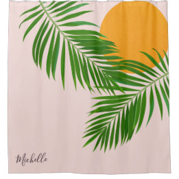 Minimale naam van de tropische zonnepalm Retro Tro Douchegordijn