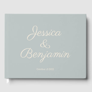 Minimale naam van Elegant Script Dusty Blue Weddin Gastenboek