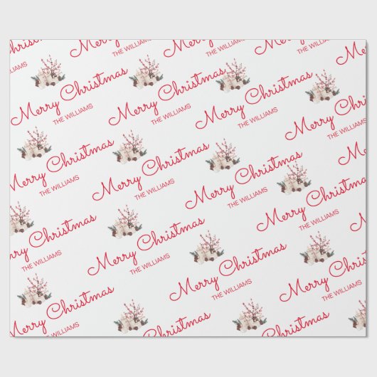 Minimale naam witte kerst met rode kerst cadeaupapier (Vlak)
