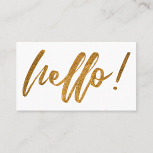 Minimale namaak goud folie Hello in handgeschreven Visitekaartje