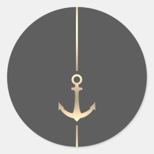 Minimale Nautical Gold Anchor Round Sticker