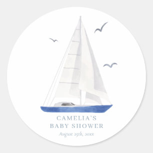 Minimale Nautical Sailboat Baby shower Ahoy Boy's Ronde Sticker