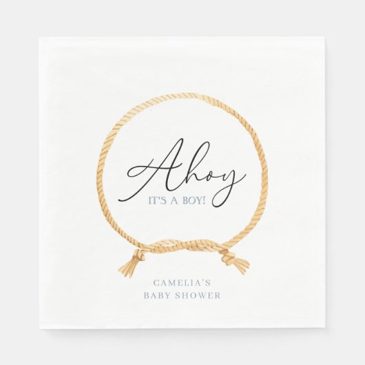 Minimale Nautical Sailboat Baby shower Ahoy Boy's Servet (Voorkant)