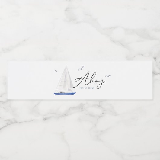 Minimale Nautical Sailboat Baby shower Ahoy Boy's Waterfles Etiket (Enkel label)