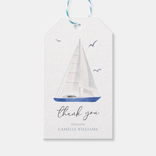 Minimale nautische zeilboot Ahoy Boy's Dank u Cadeaulabel (Voorkant)
