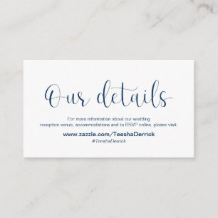 Minimale, Navy blue font, Wedding Details Informatiekaartje