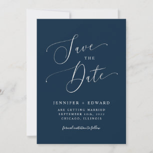 Minimale Navy Blue Modern Save The Date