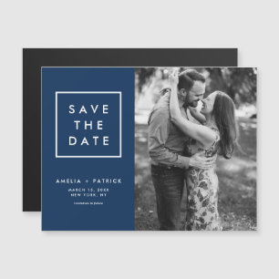 Minimale Navy Blue Photo Save the Date Magnetische Uitnodiging