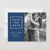 Minimale Navy Blue Photo Save the Date Magnetische Uitnodiging (Voorkant)