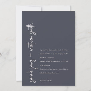 Minimale Navy Blush Zwarte Script Typografie Trouw Kaart